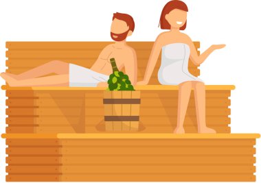 Çizgi filmdeki karakterler birlikte buhar banyosu yapıyorlar. Rahatlayın, sağlık, hamam, sağlık prosedürü