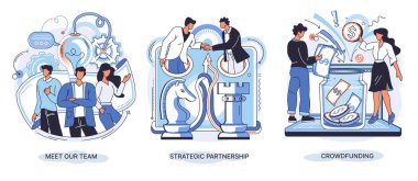 Takımımızla tanış, stratejik ortaklık kitle fonlama vektörü belirlendi. İşbirliği ve takım çalışması kavramı