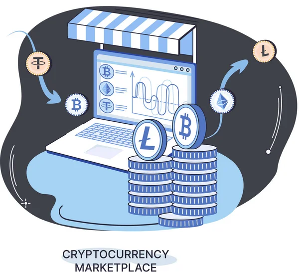 Online kereskedési piac a kriptovaluták cseréjére. Tőzsdei nyílt forráskódú platform — Stock Vector