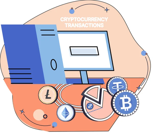 Tranzakciók, bányászat, kriptovaluta csere. Piacelemzés, digitális kereskedelem — Stock Vector