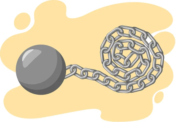 Ilustración del concepto de cadena de hierro y pelota anticuada o retro para la libertad o el encarcelamiento — Archivo Imágenes Vectoriales