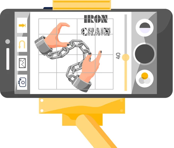 Internet moderno y adicción a las redes sociales. Cadena de hierro en la pantalla del teléfono inteligente, dominación de los gadgets — Vector de stock