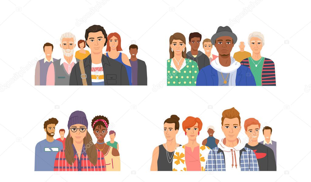 Multiethnic group of people standing together, community and togetherness concept diversity portrait