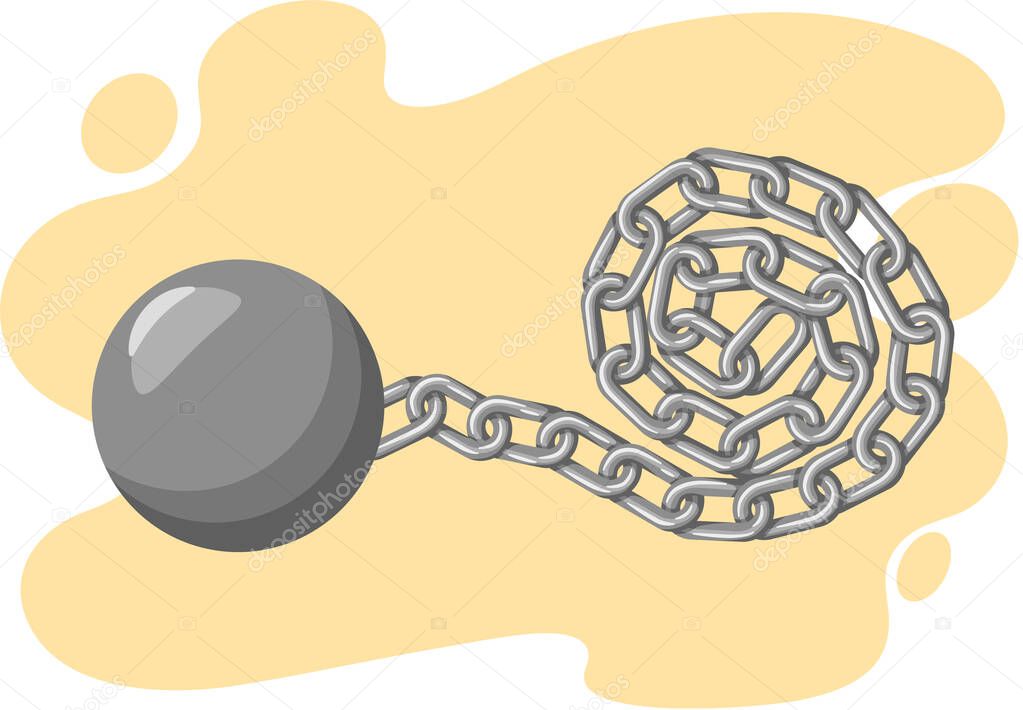 Old fashioned or retro ball and iron chain concept illustration for freedom or imprisonment