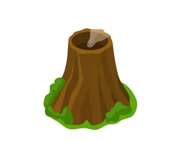 Uyanmış volkan vektörüyle tehlikeli bir ada izole edilmiş bir illüstrasyon, dumanla hareketsiz bir volkan.