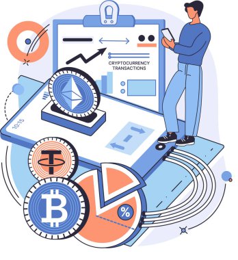 Akıllı telefonu olan adam dijital para birimine yatırım yapıyor. Telefon uygulaması üzerinden şifreli para aktarımları