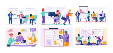 Şirket iflası, iş başarısızlığı ve mali kriz sırasındaki insanlar hakkında bir dizi çizim