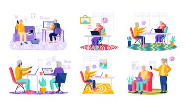 Yaşlılar telefon, oyun konsolu, bilgisayar, tablet ve dizüstü bilgisayar kullanarak yeni teknolojiler öğrenmeye çalışıyorlar.