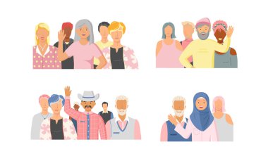 Bir arada duran çok ırklı bir grup insan, topluluk ve beraberlik kavramı çeşitlilik portresi