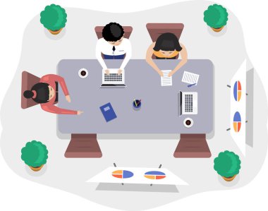 İş yeri bağlantısı çalışma konsepti. İş adamları projeden bahsediyor.