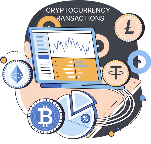A kriptovalutaárfolyam statisztikai mutatóinak elemzése. Online valuta- és blockchain technológia — Stock Vector