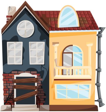 Tadilattan önce ve sonra eski bir ev. Yeni ve eski banliyö kulübesi. Binayı sil