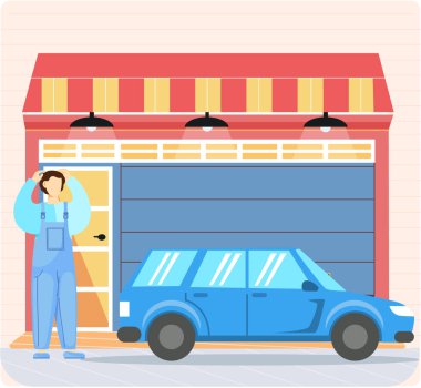 Kaldırma mekanizması olan kapılar, otomobil park yeri, araç park yeri. Araba garajın yanında.