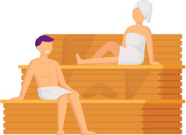 Çizgi filmdeki karakterler birlikte buhar banyosu yapıyorlar. Rahatlayın, sağlık, hamam, sağlık prosedürü