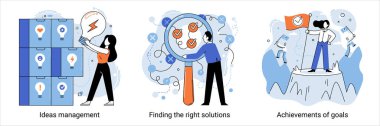 Hedeflere ulaşmak. Doğru çözümleri bulmak. Fikir yönetimi afişleri. Hedefe ulaşmanın başarılı yolu