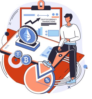 Adam ticaret platformunda şifreli para ile işlem yapıyor. İş adamı pazar yerini analiz ediyor