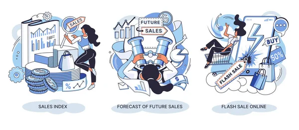 Flash försäljning på nätet, försäljningsindex, prognos för framtida försäljning, specialerbjudande, e-handel marknadsföring — Stock vektor