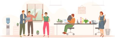 Ofis çalışanları. İş arkadaşları. Meslektaşlar proje takım çalışmasını tartışırlar. Ofis çalışanları iş ve iletişim