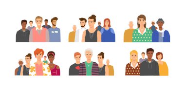 Bir arada duran çok ırklı bir grup insan, topluluk ve beraberlik kavramı çeşitlilik portresi