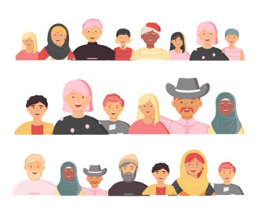 Bir arada duran çok ırklı bir grup insan, topluluk ve beraberlik kavramı çeşitlilik portresi