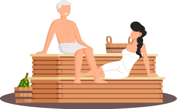 Cartoon people characters taking steam bath together. Relax, health, bathhouse, wellness procedure — Wektor stockowy