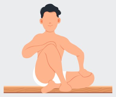 Adam saunada yalnız başına oturup dinleniyor. Hamam ya da banya. Sağlık kaplıcası prosedürleri