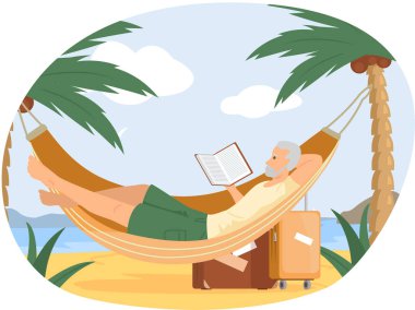 Adam hamakta yatıyor ve kitap okuyor, kitap okuyor. Boş zaman, evde ya da tatilde.