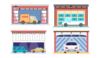 Kaldırma mekanizması olan kapılar, otomobil park yeri, araç park yeri. Araba garajın yanında.