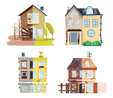 Tadilattan önce ve sonra eski bir ev. Yeni ve eski banliyö kulübesi. Binayı sil