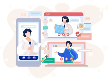 Çevrimiçi doktor konferansı, akıllı telefonunuzla danışma. Tıbbi uygulama ve web siteleri için kavram