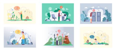 Karışıklık. Şüpheli kişi soru işaretleriyle çevrili. Sorular ikilemi