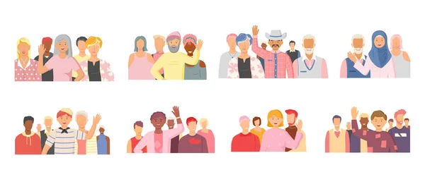 Gruppo multietnico di persone in piedi insieme, comunità e insieme concetto di diversità ritratto — Vettoriale Stock