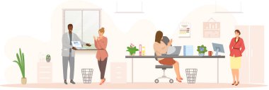 Ofis çalışanları. İş arkadaşları. Meslektaşlar proje takım çalışmasını tartışırlar. Ofis çalışanları iş ve iletişim