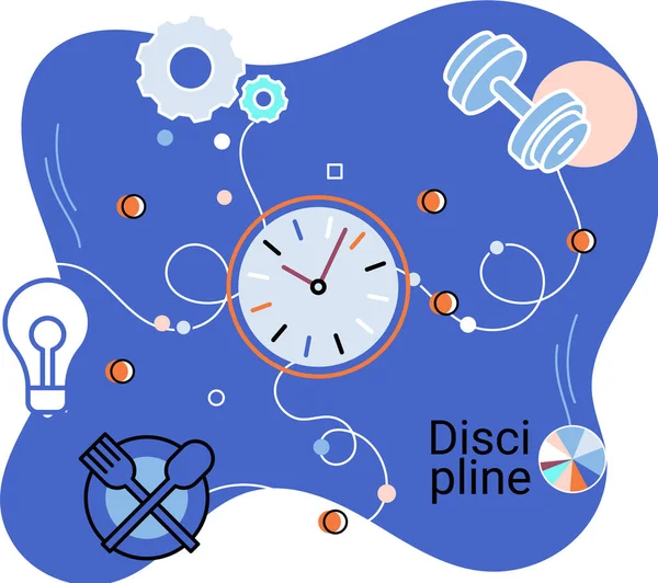 Icono de concepto de disciplina. Gestión del tiempo. Idea del día de trabajo, tiempo para el trabajo, hobby y estudio — Archivo Imágenes Vectoriales