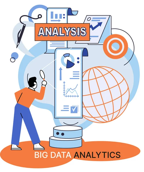 Analisi dei Big Data. Processo di analisi di fonti di dati complesse per un'efficace metafora delle decisioni aziendali — Vettoriale Stock