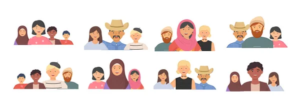 Többnemzetiségű emberek csoportja áll össze, közösség és összetartozás koncepció sokszínűség portré — Stock Vector