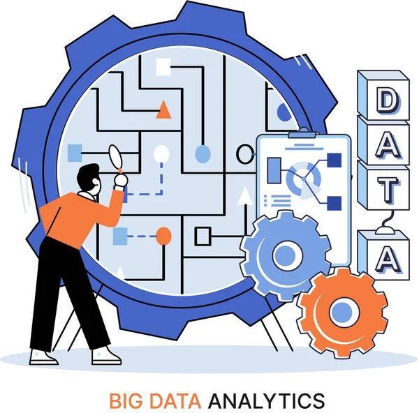 Анализ больших данных. Процесс анализа сложных источников данных для эффективной метафоры бизнес-решений — стоковый вектор