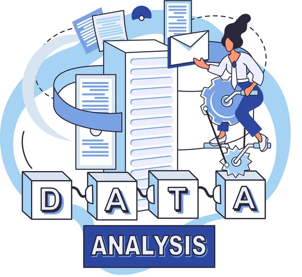 Stordataanalys. Process för att analysera komplexa datakällor för effektiva affärsbeslut metafor — Stock vektor