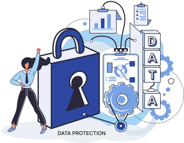 Datenschutz, Privatsphäre, Internetsicherheit. Sicheres Datenmanagement schützt Daten vor Hackerangriffen Metapher — Stockvektor