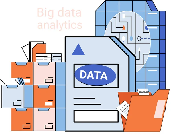 Анализ больших данных. Процесс анализа сложных источников данных для эффективной метафоры бизнес-решений — стоковый вектор