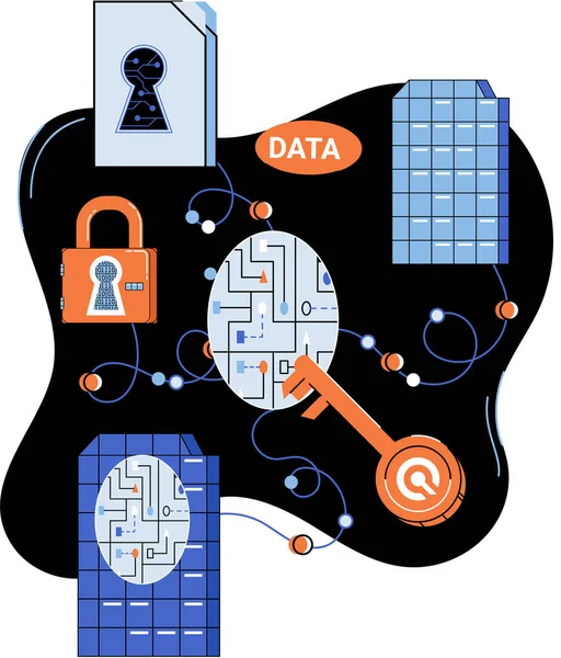 Datenschutz, Privatsphäre, Internetsicherheit. Sicheres Datenmanagement schützt Daten vor Hackerangriffen — Stockvektor