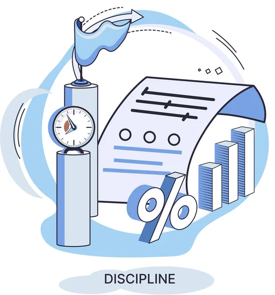 Disziplinierungskonzept. Zeitmanagement. Arbeitstag, Zeit für Arbeit, Hobby und Studium — Stockvektor