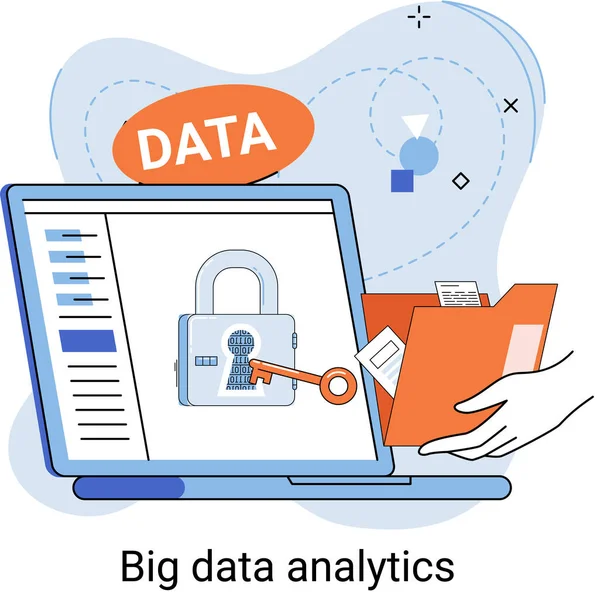 Big data analytics. Prozess der Analyse komplexer Datenquellen für effektive Geschäftsentscheidungen Metapher — Stockvektor
