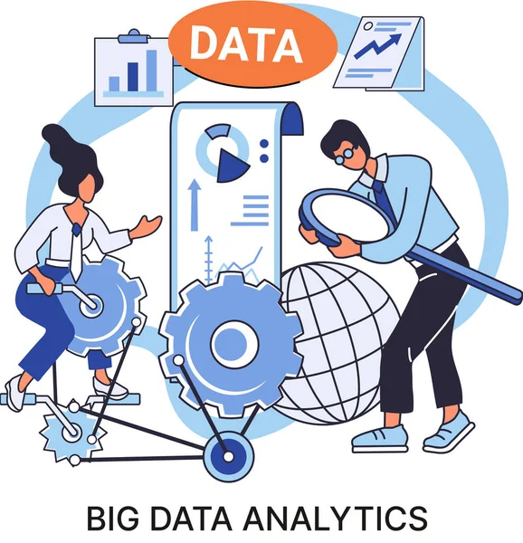 Analisi dei Big Data. Processo di analisi di fonti di dati complesse per decisioni aziendali efficaci — Vettoriale Stock