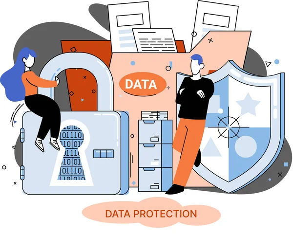 Protección de datos, privacidad, seguridad en Internet. Gestión segura de datos proteger los datos de los ataques de hackers metáfora — Archivo Imágenes Vectoriales