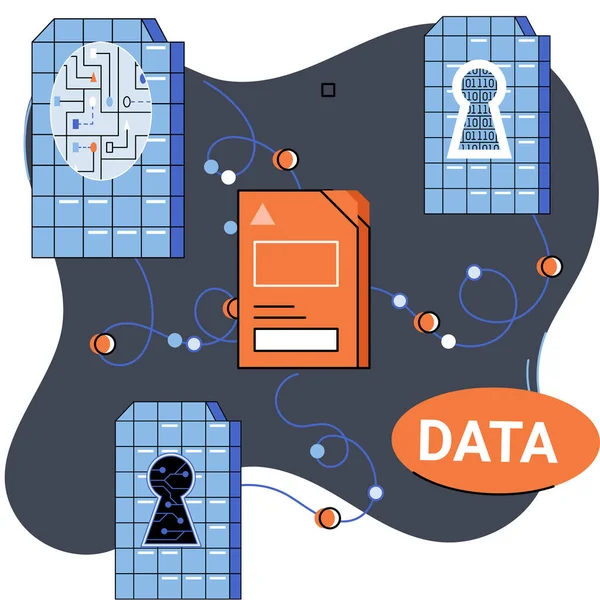 Datenschutz, Privatsphäre, Internetsicherheit. Sicheres Datenmanagement schützt Daten vor Hackerangriffen Metapher — Stockvektor