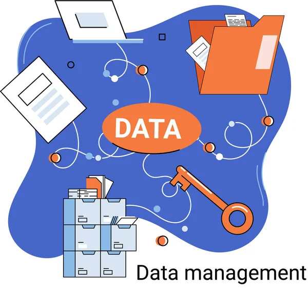 Datenmanagement-Metapher, Rechenzentrum, Unternehmensschutz, rationale Speicherung von Informationen, digitale Privatsphäre — Stockvektor