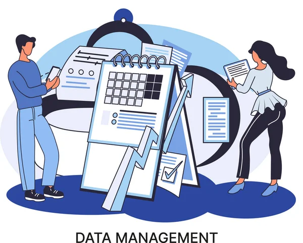 Gerenciamento de dados, data center, proteção empresarial, armazenamento racional de informações, privacidade digital —  Vetores de Stock