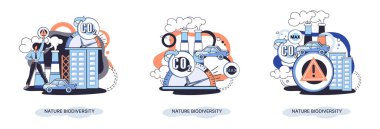 Doğa biyolojik çeşitlilik vektör illüstrasyonu doğa iklim değişikliğinin ekolojik farkındalığını belirledi. Yaratıcı metafor