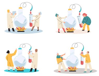 Antivirüs aşısı. Bilimsel araştırmaları yürüten bilim adamları laboratuvar asistanlarından oluşan bir takım test tüpü sahnesi hazırladılar.